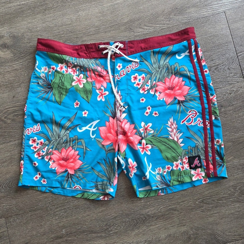 Hurley 47 Brand Atlanta Braves Board Shorts Mens Blue Floral Phantom Size 38